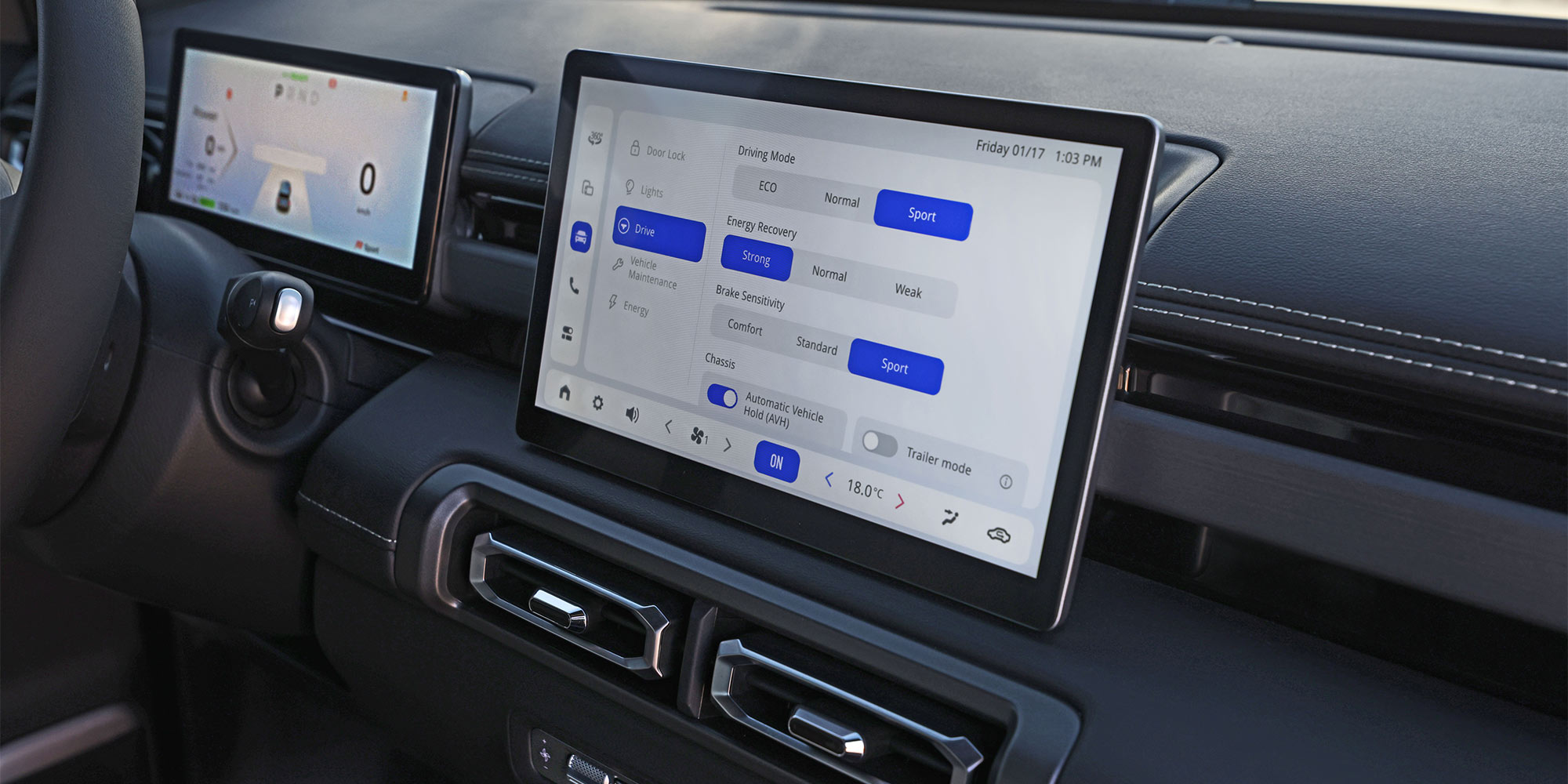 Pantalla central del Chevrolet Spark EUV con ajustes de conducción